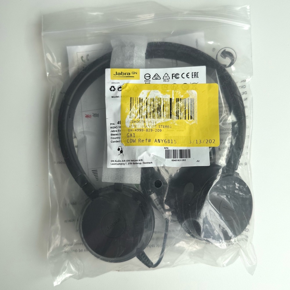 NEW Jabra Evolve 20 Stereo USB-A Wired Headset Noise-Canceling Mic Black